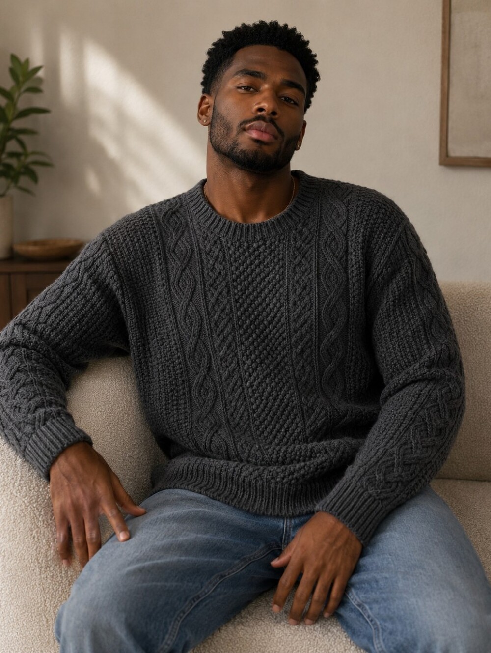 Blarney Woollen Mills 100% Wool Irish Aran Cable Knit Sweater Made in Ireland Un